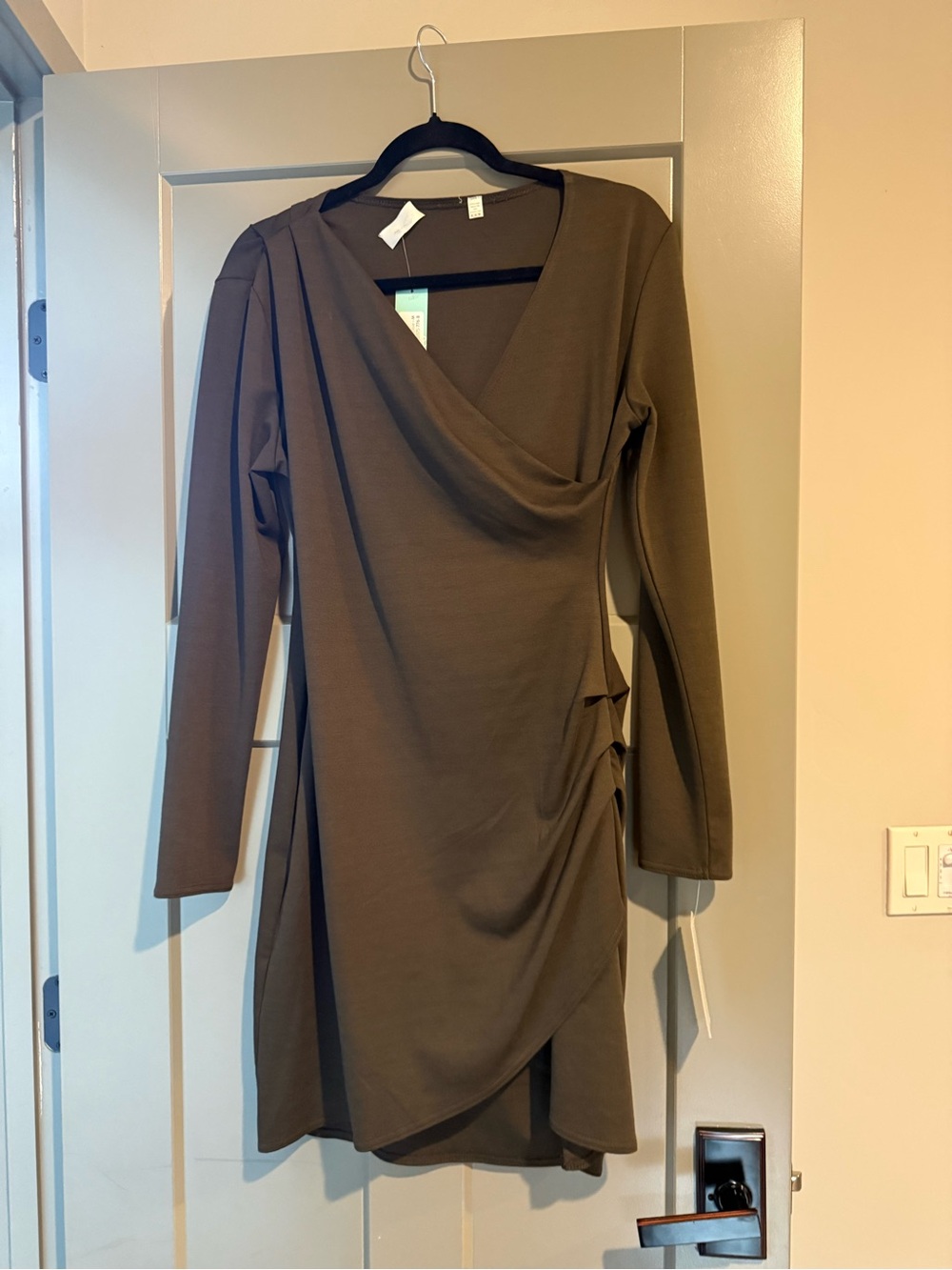 RD Style Olive Wrap-Front Long Sleeve Dress